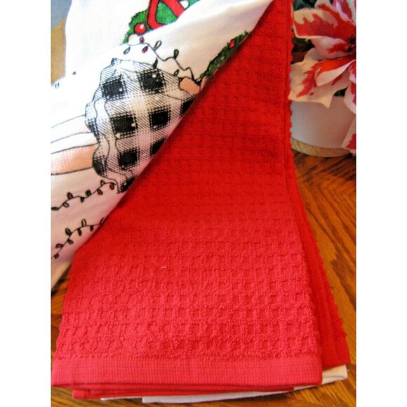 New Christmas Buffalo Check Plaid Lady Girl Wreath Kitchen Hand Towels Set of 4 - Picture 4 of 7